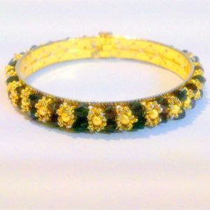 Gold Tone Ruby Red Crystal Beaded Boho Bangle Bracelet